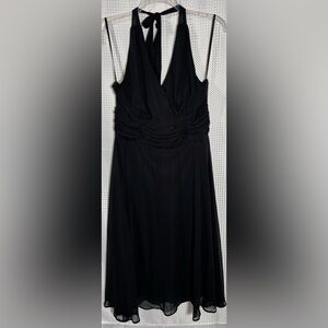 Connected Apparel 16 Black Halter Tie Neck Flutter Skirt Dress